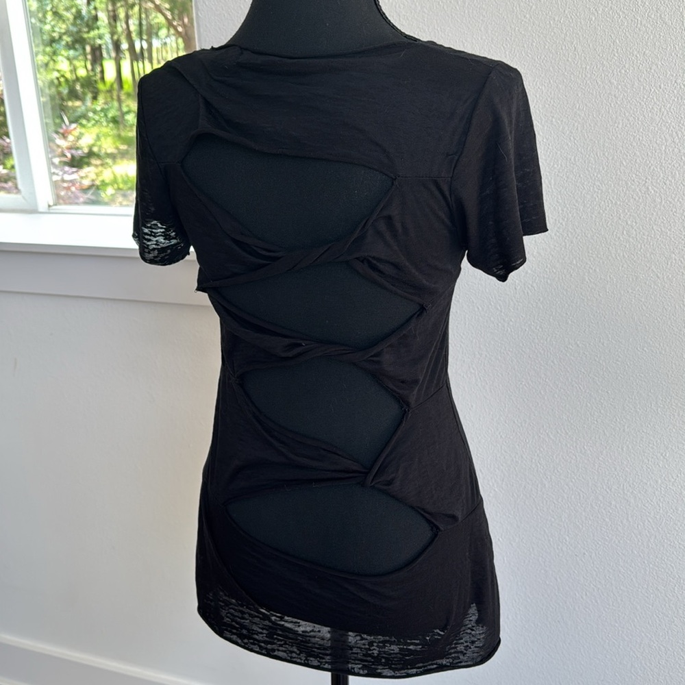 Metropark Black Fitted Short Sleeve T-Shirt,Sheer,Distressed back,Medium,NWT